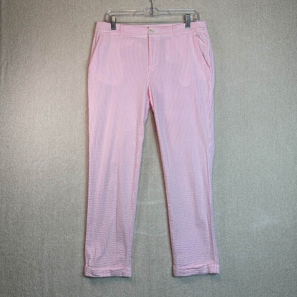 Lauren Ralph Lauren Pink White Seersucker Striped Cuffed Pants Womens 8 Spring